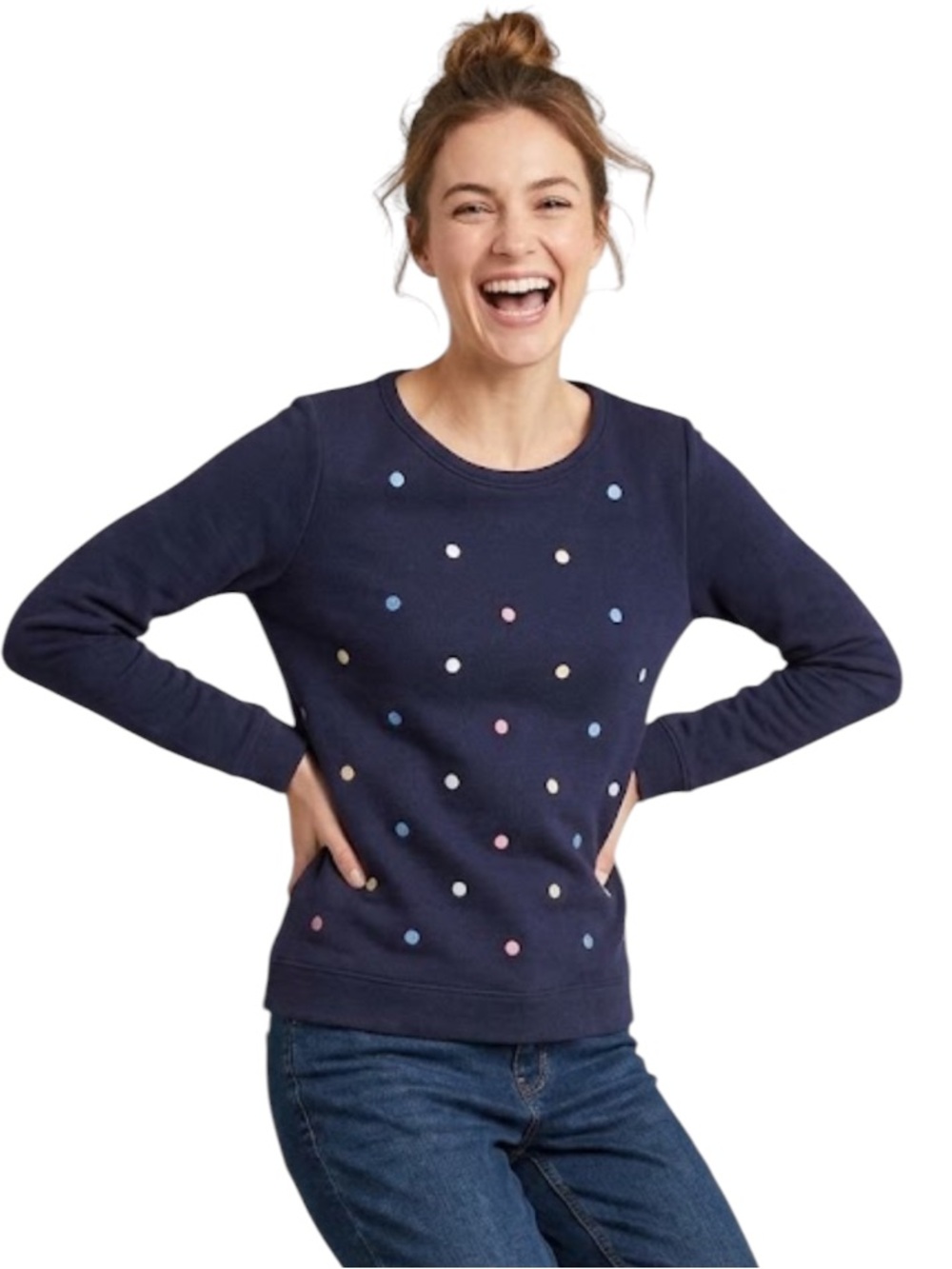 Polka Dot Embroidered Sweatshirt Navy Blue Multicolor Crewneck M Talbots
ZZ